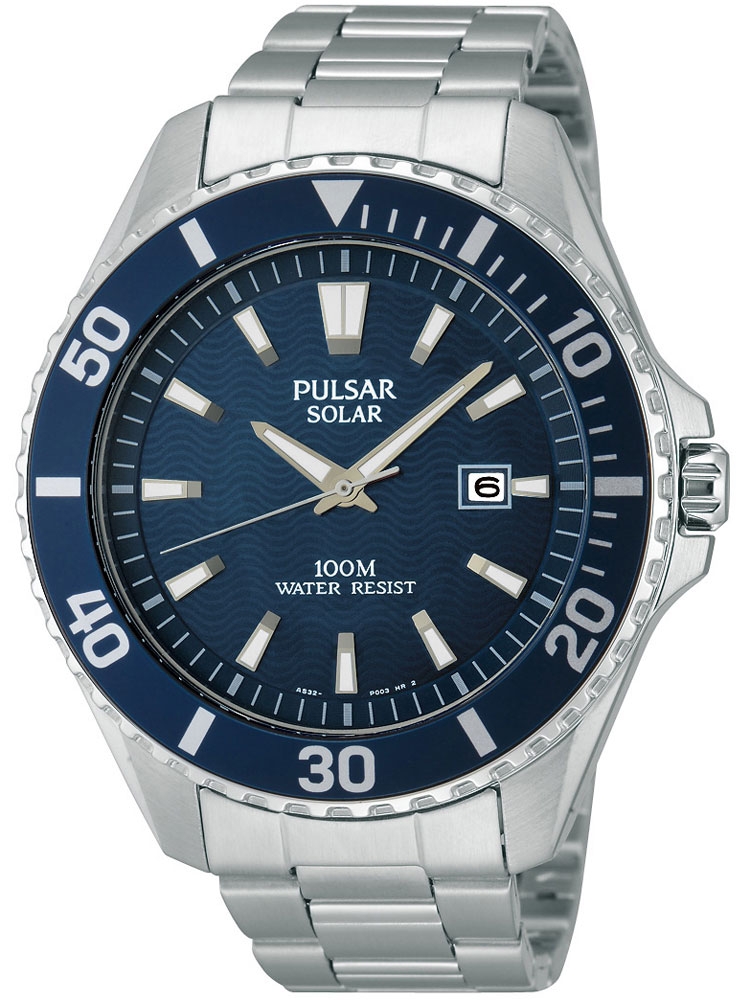 Pulsar PX3033X1 sportliche Solar Herren Armbanduhr 100M 44mm blau