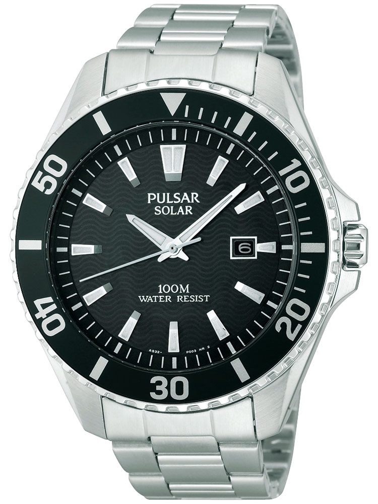 Pulsar PX3035X1 sportliche Solar Herren Armbanduhr 100M 44mm schwarz