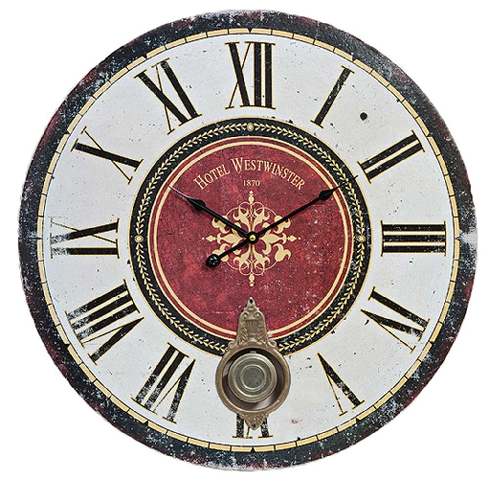 Antique HOME 14181 Wanduhr klassisch Vintage-Wanduhr Antik-Optik XXL-Uhr mit Pendel